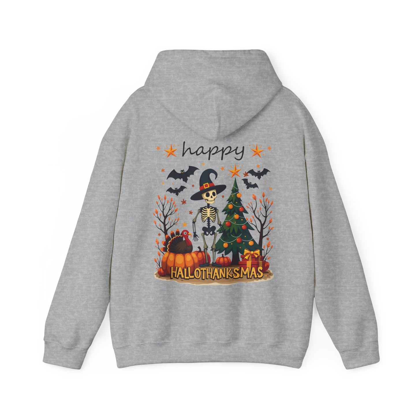 Happy hallothankmas , Unisex Heavy Blend™ Hooded Sweatshirt (no side arm design)