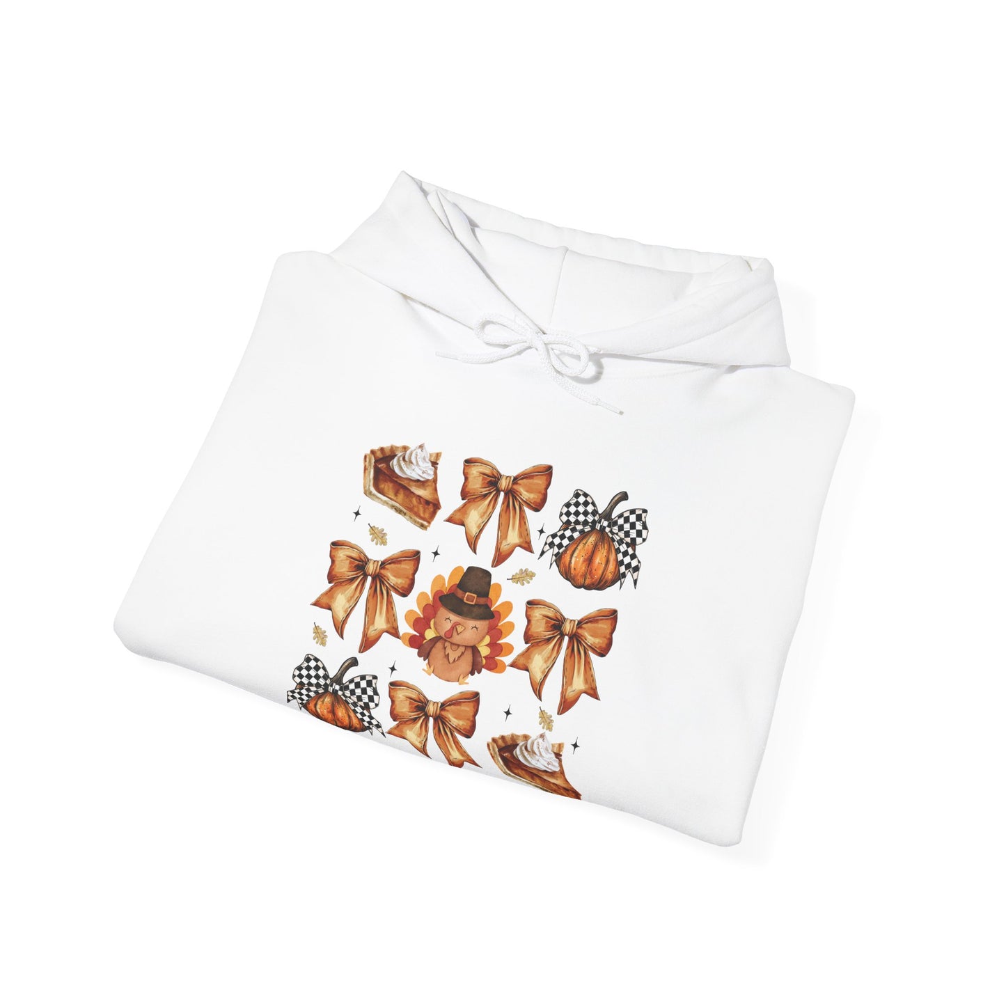 Thanksgiving and bows , Unisex Heavy Blend™ Hooded Sweatshirt (no sleeve arm design)