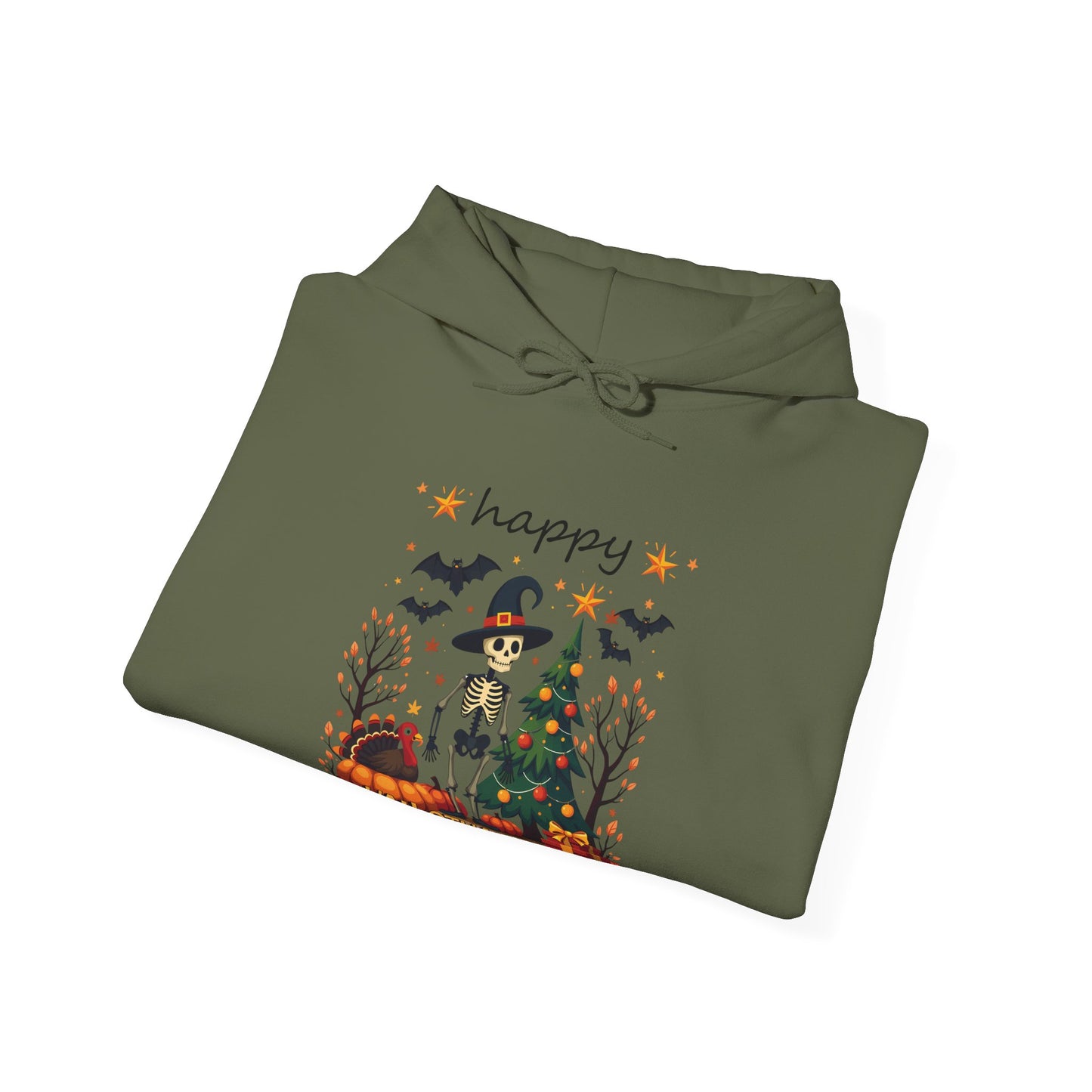 Happy hallothankmas , Unisex Heavy Blend™ Hooded Sweatshirt (no side arm design)