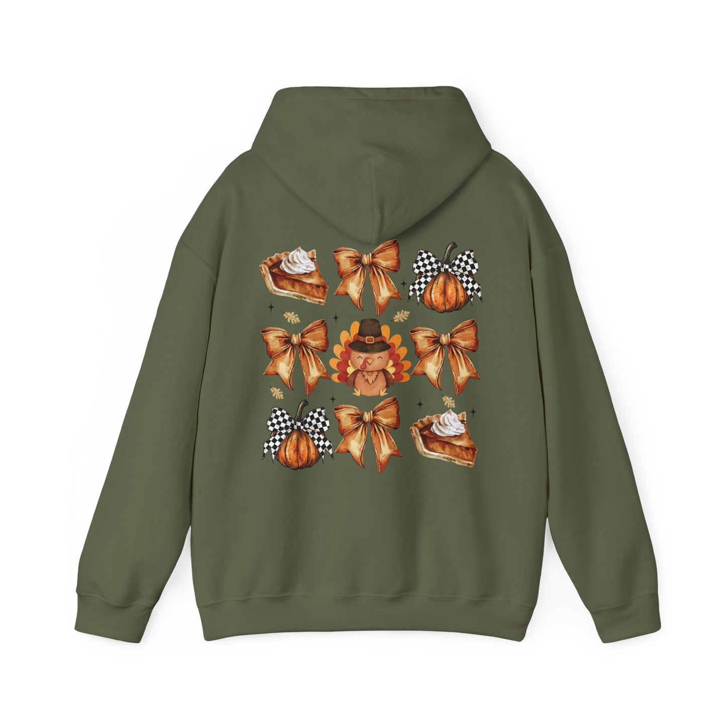 Thanksgiving and bows , Unisex Heavy Blend™ Hooded Sweatshirt (no sleeve arm design)