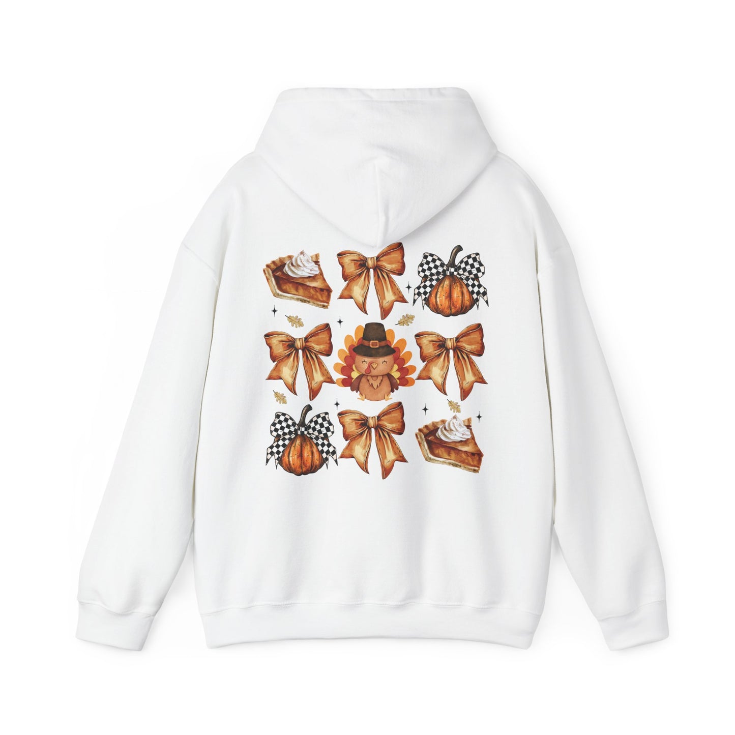 Thanksgiving and bows , Unisex Heavy Blend™ Hooded Sweatshirt (no sleeve arm design)