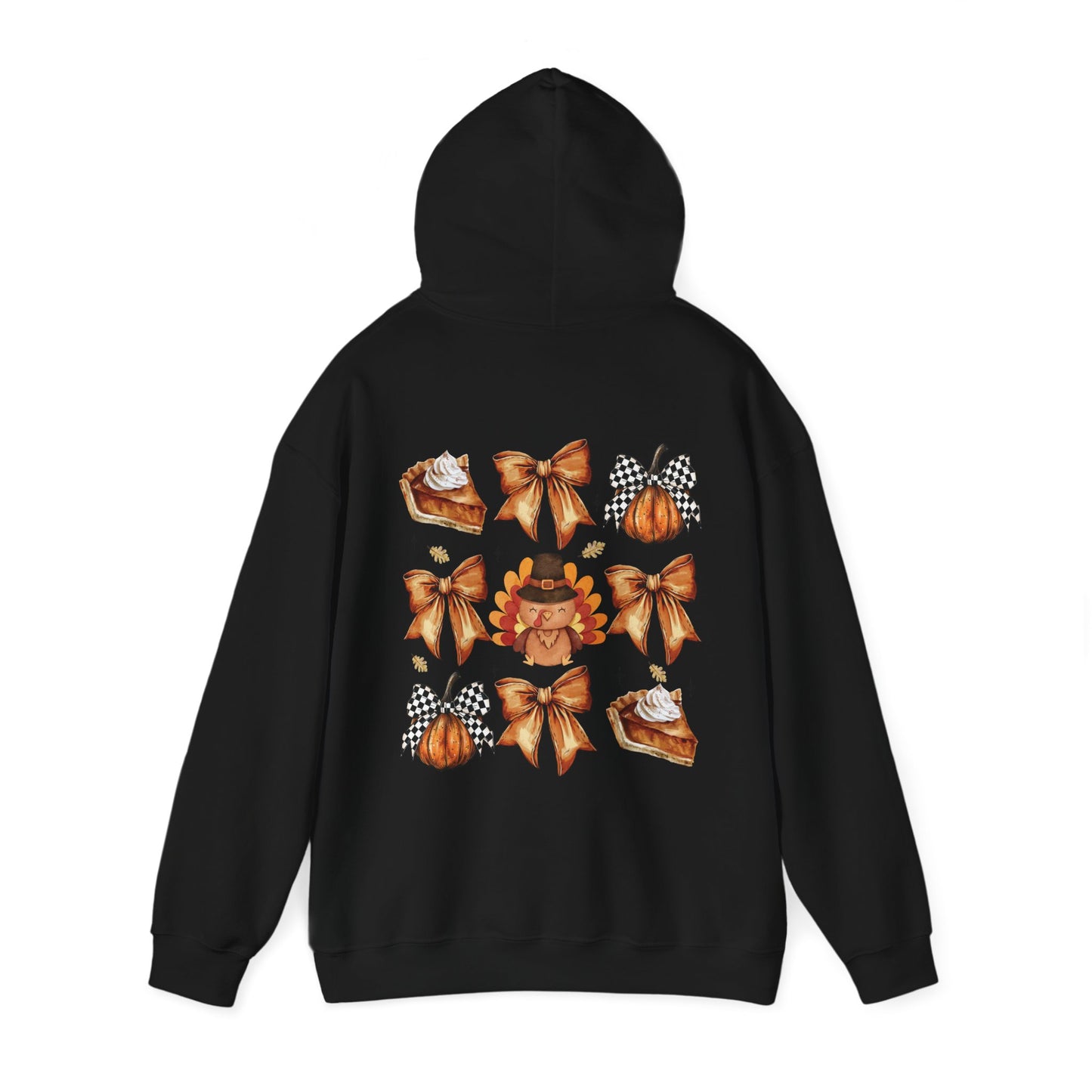 Thanksgiving and bows , Unisex Heavy Blend™ Hooded Sweatshirt (no sleeve arm design)