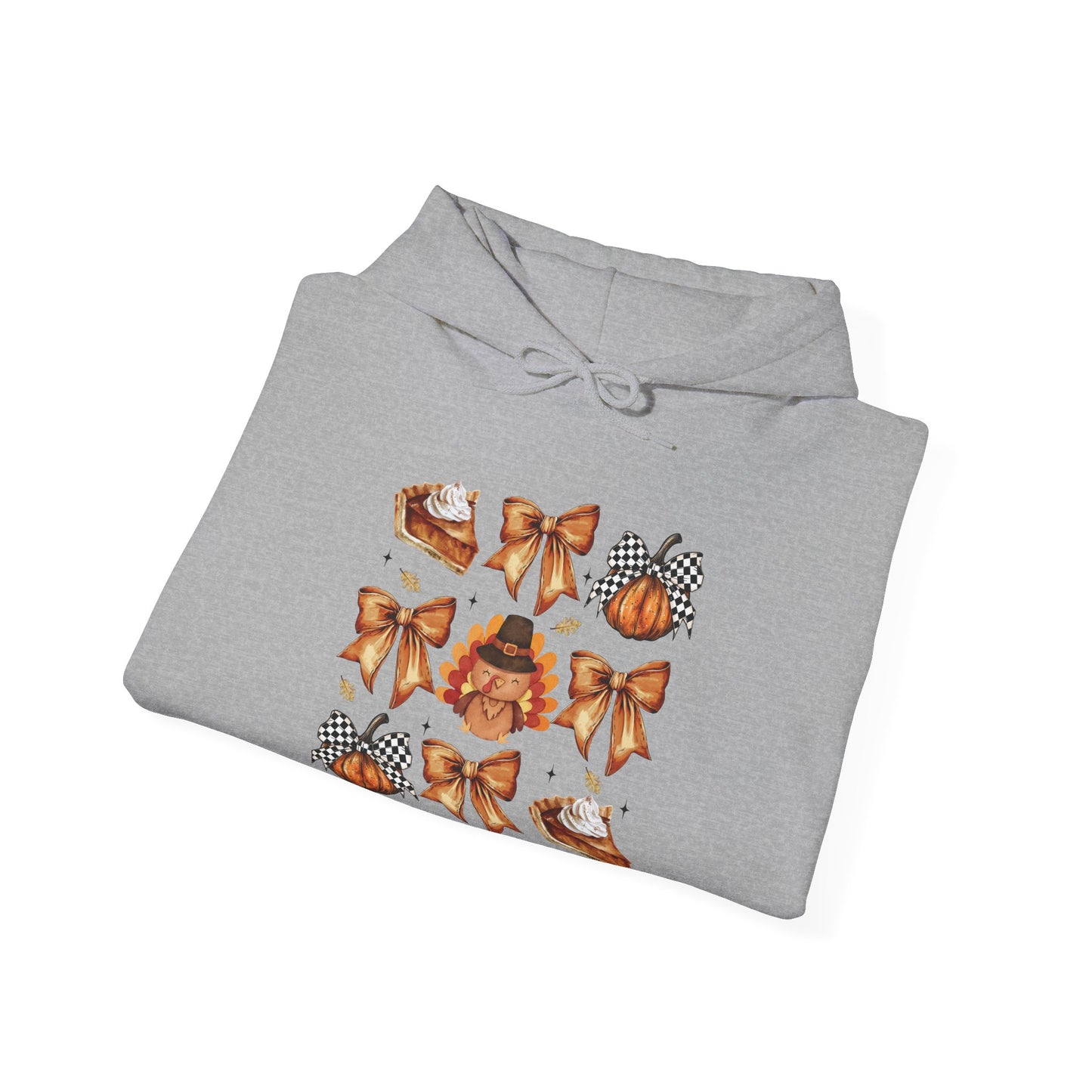 Thanksgiving and bows , Unisex Heavy Blend™ Hooded Sweatshirt (no sleeve arm design)