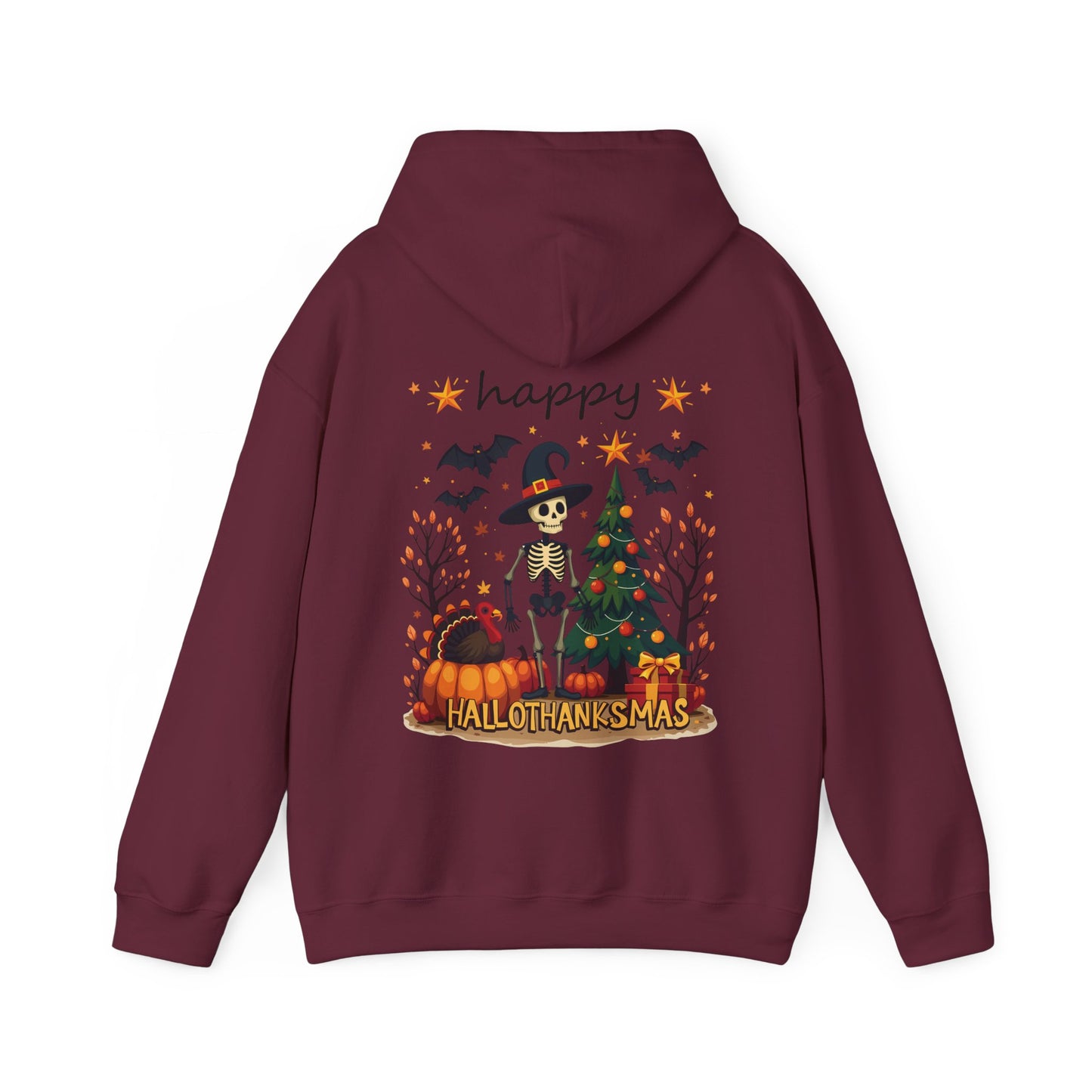 Happy hallothankmas , Unisex Heavy Blend™ Hooded Sweatshirt (no side arm design)