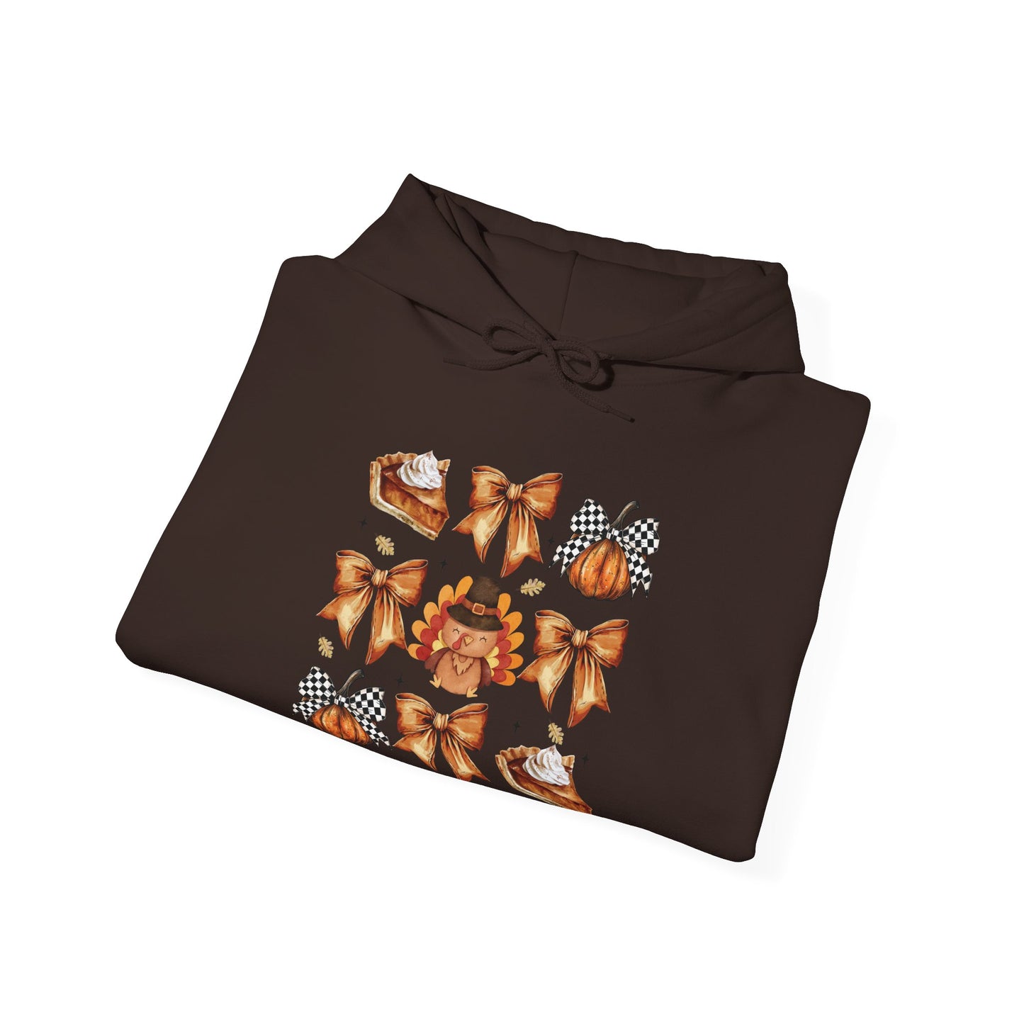 Thanksgiving and bows , Unisex Heavy Blend™ Hooded Sweatshirt (no sleeve arm design)