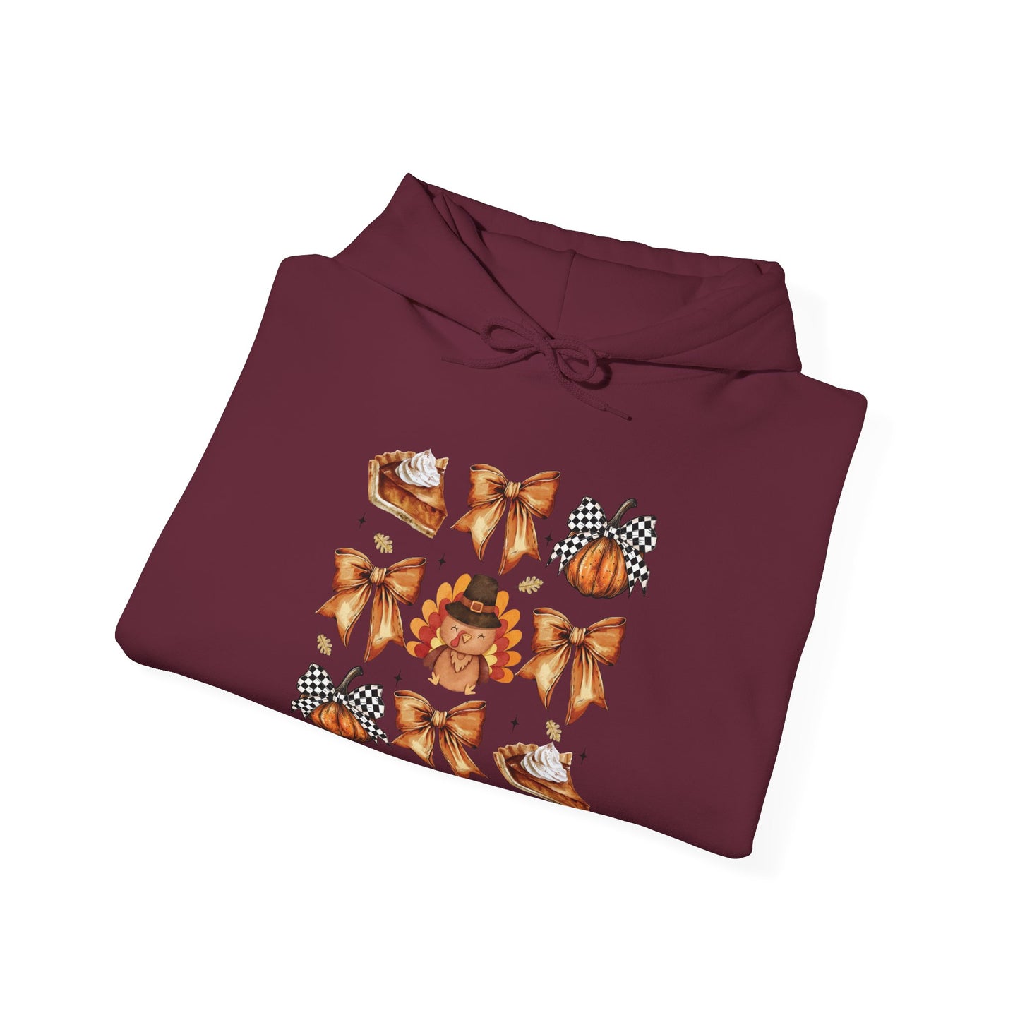 Thanksgiving and bows , Unisex Heavy Blend™ Hooded Sweatshirt (no sleeve arm design)