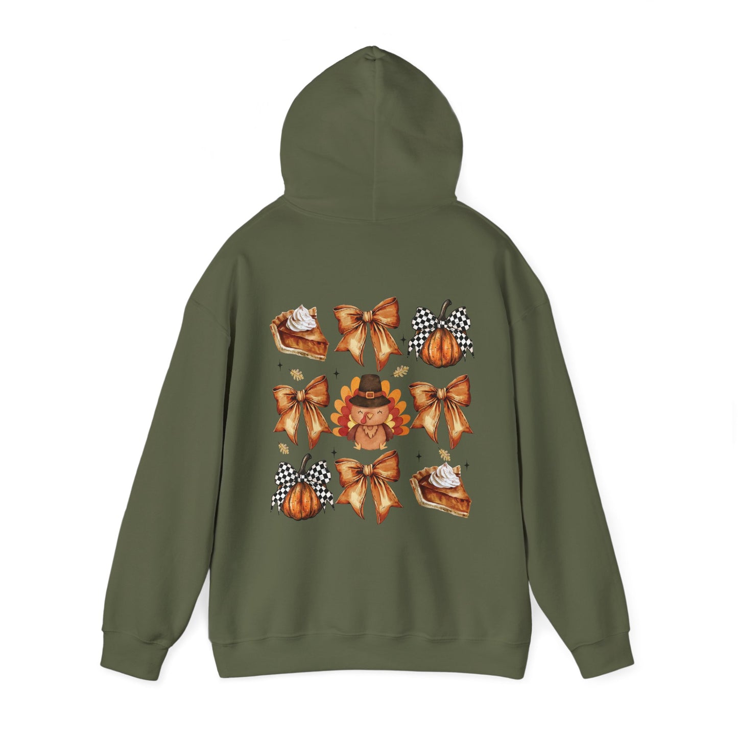 Thanksgiving and bows , Unisex Heavy Blend™ Hooded Sweatshirt (no sleeve arm design)