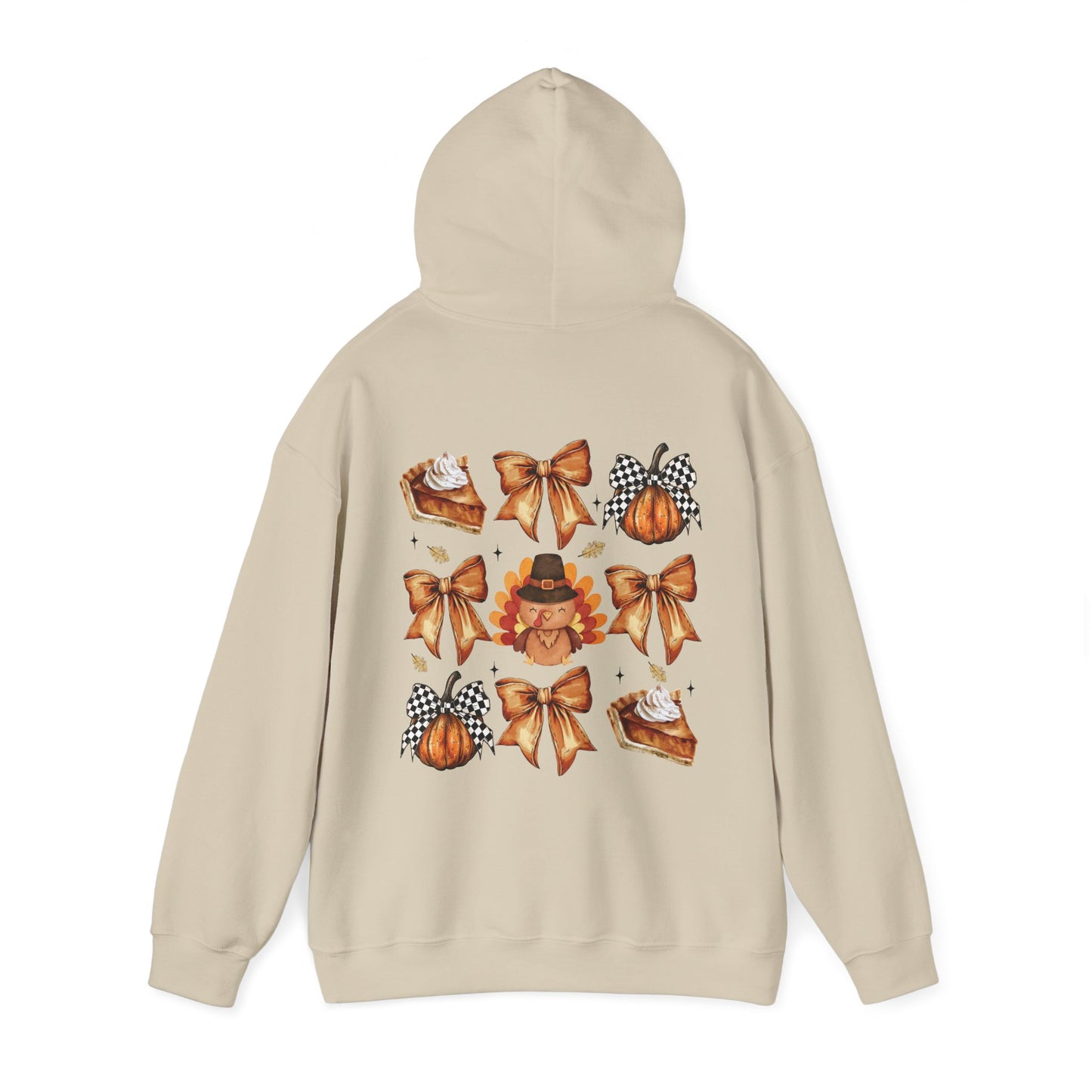 Thanksgiving and bows , Unisex Heavy Blend™ Hooded Sweatshirt (no sleeve arm design)