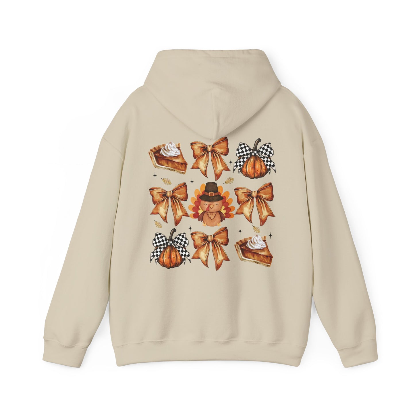 Thanksgiving and bows , Unisex Heavy Blend™ Hooded Sweatshirt (no sleeve arm design)