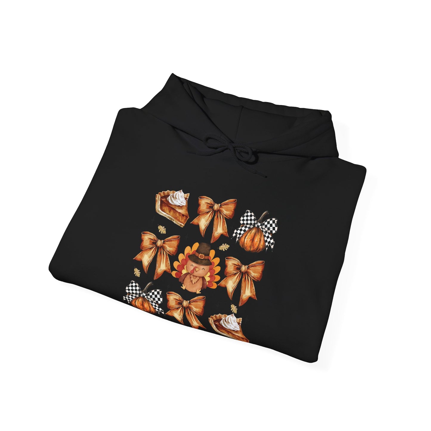 Thanksgiving and bows , Unisex Heavy Blend™ Hooded Sweatshirt (no sleeve arm design)