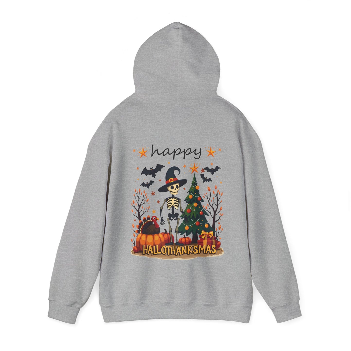 Happy hallothankmas , Unisex Heavy Blend™ Hooded Sweatshirt (no side arm design)