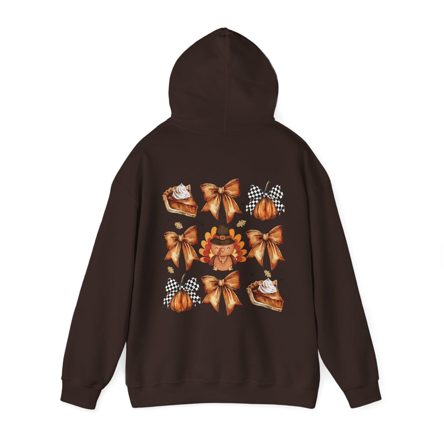 Thanksgiving and bows , Unisex Heavy Blend™ Hooded Sweatshirt (no sleeve arm design)