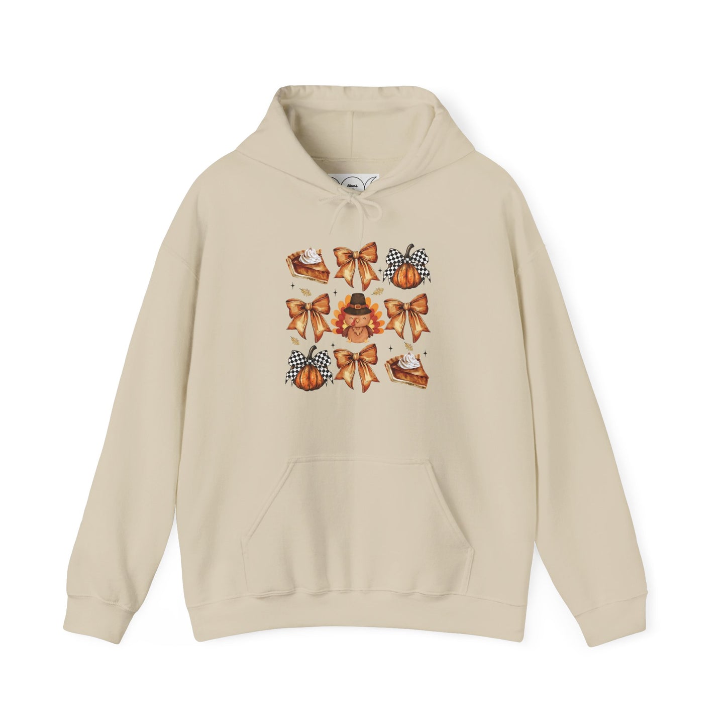 Thanksgiving and bows , Unisex Heavy Blend™ Hooded Sweatshirt (no sleeve arm design)