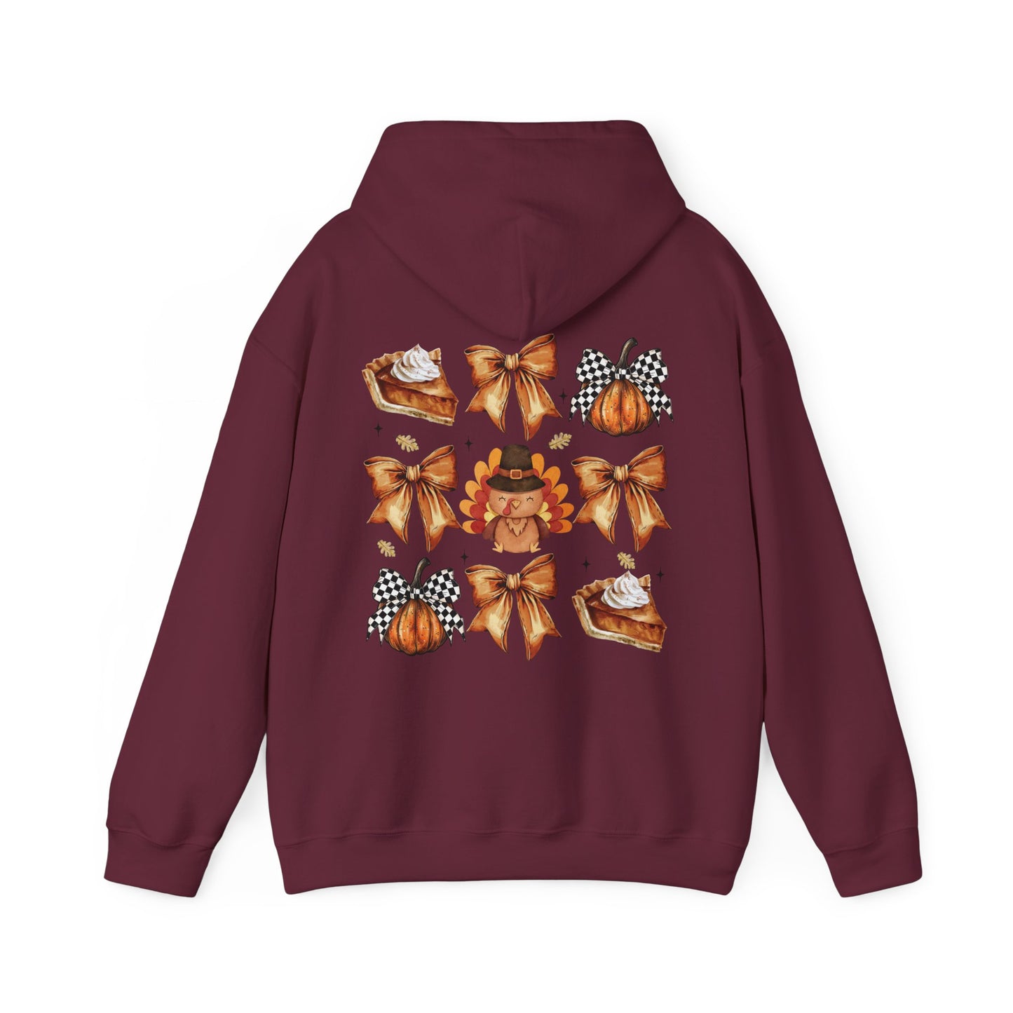 Thanksgiving and bows , Unisex Heavy Blend™ Hooded Sweatshirt (no sleeve arm design)