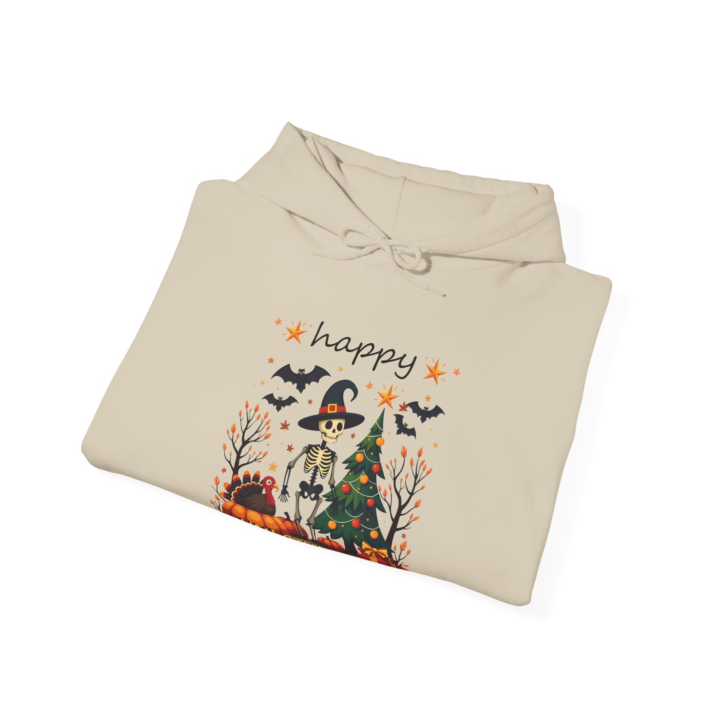 Happy hallothankmas , Unisex Heavy Blend™ Hooded Sweatshirt (no side arm design)