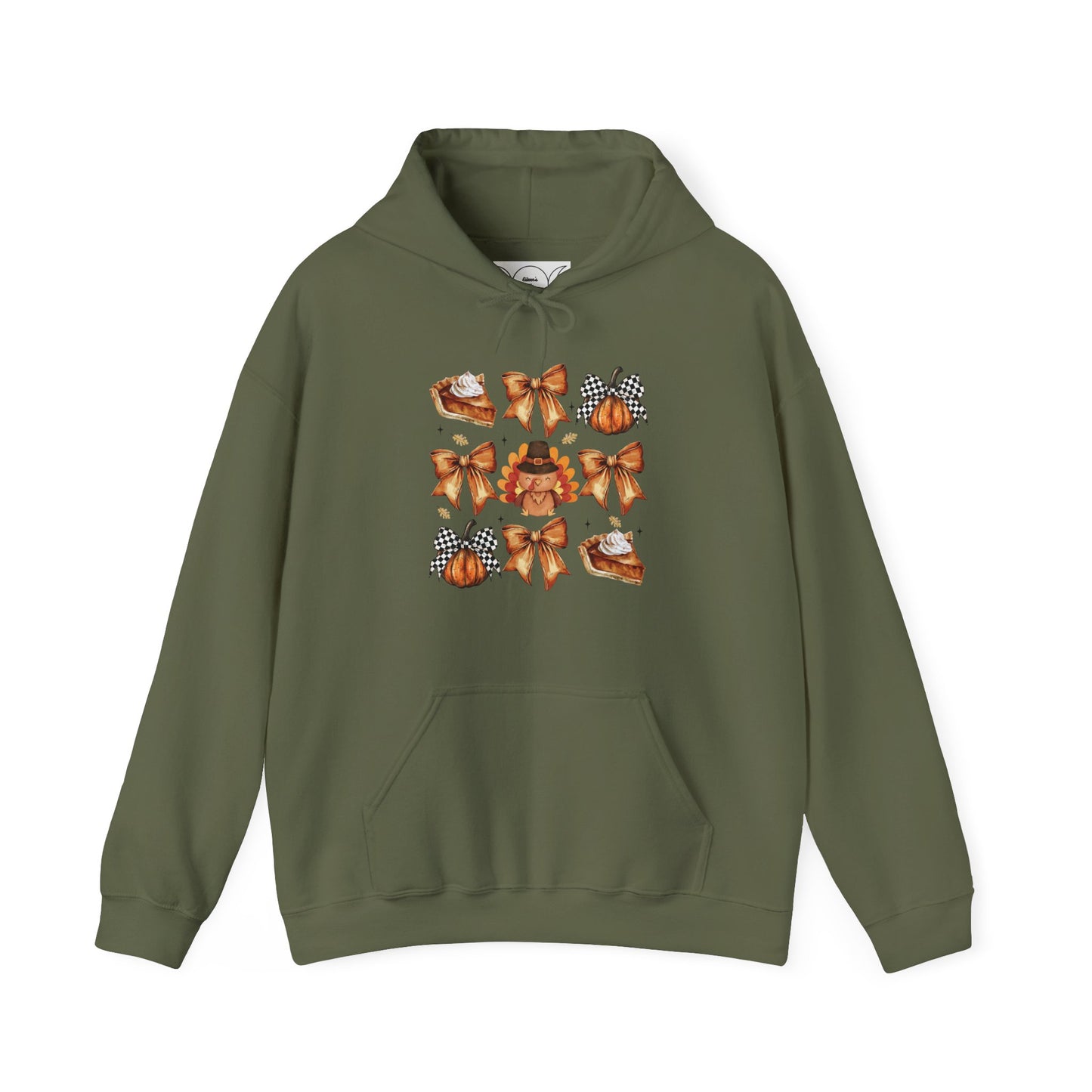 Thanksgiving and bows , Unisex Heavy Blend™ Hooded Sweatshirt (no sleeve arm design)