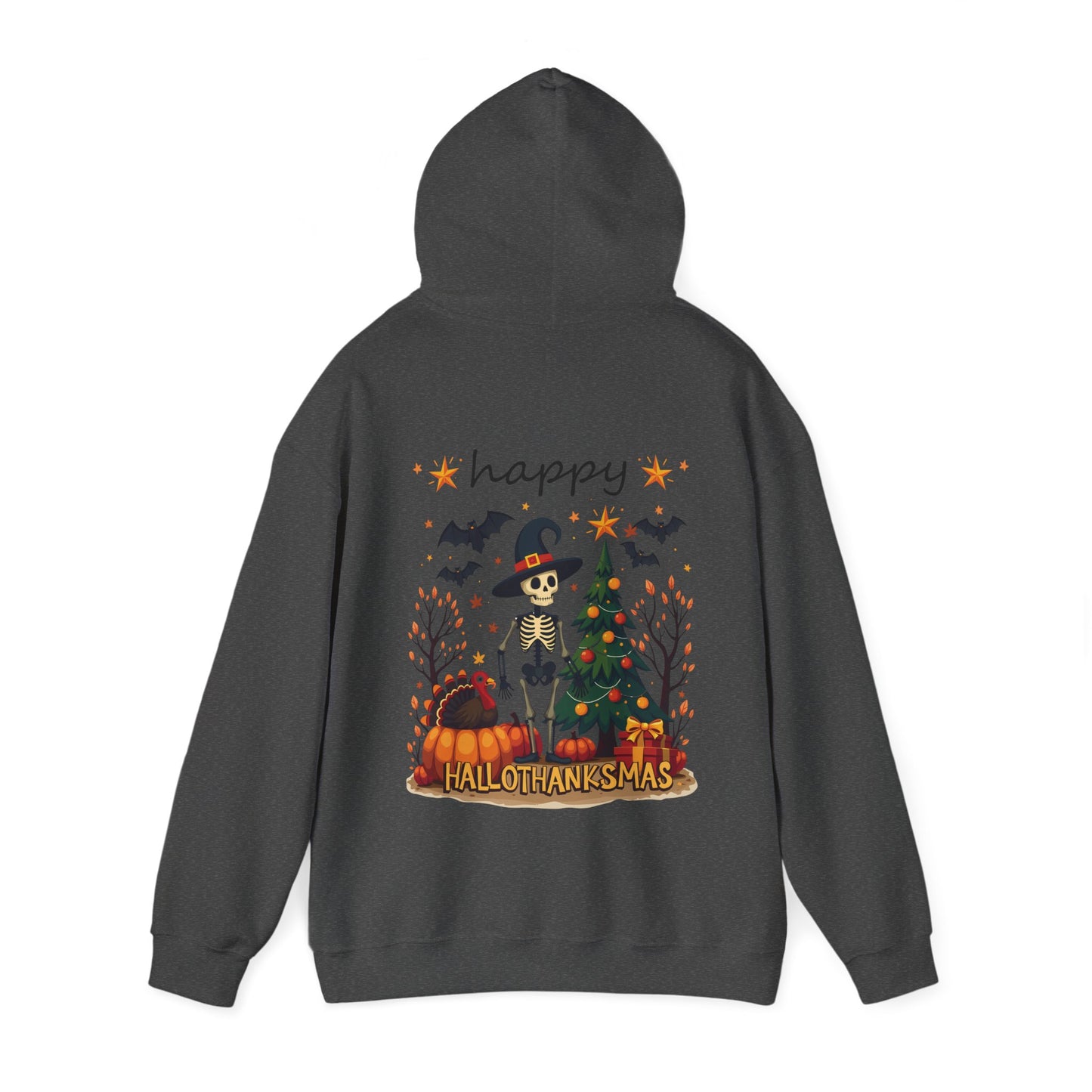 Happy hallothankmas , Unisex Heavy Blend™ Hooded Sweatshirt (no side arm design)
