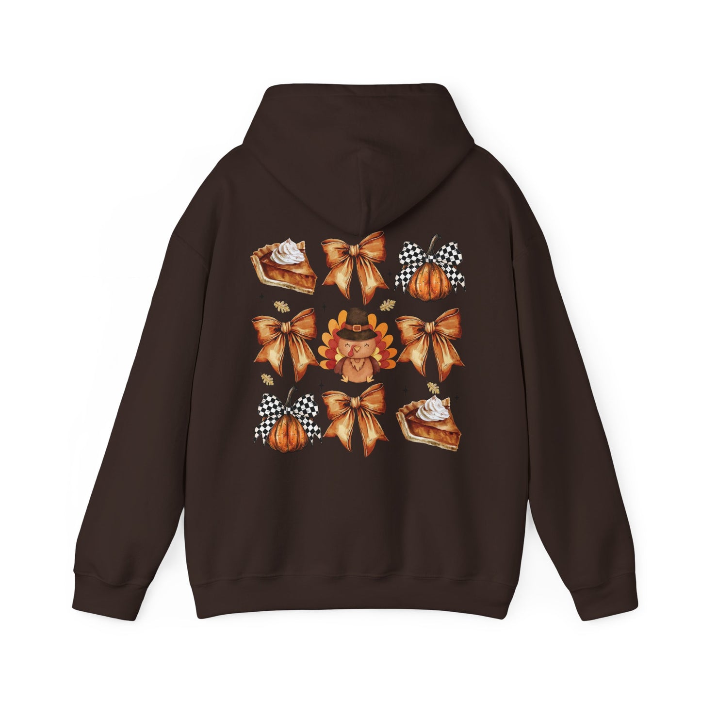 Thanksgiving and bows , Unisex Heavy Blend™ Hooded Sweatshirt (no sleeve arm design)