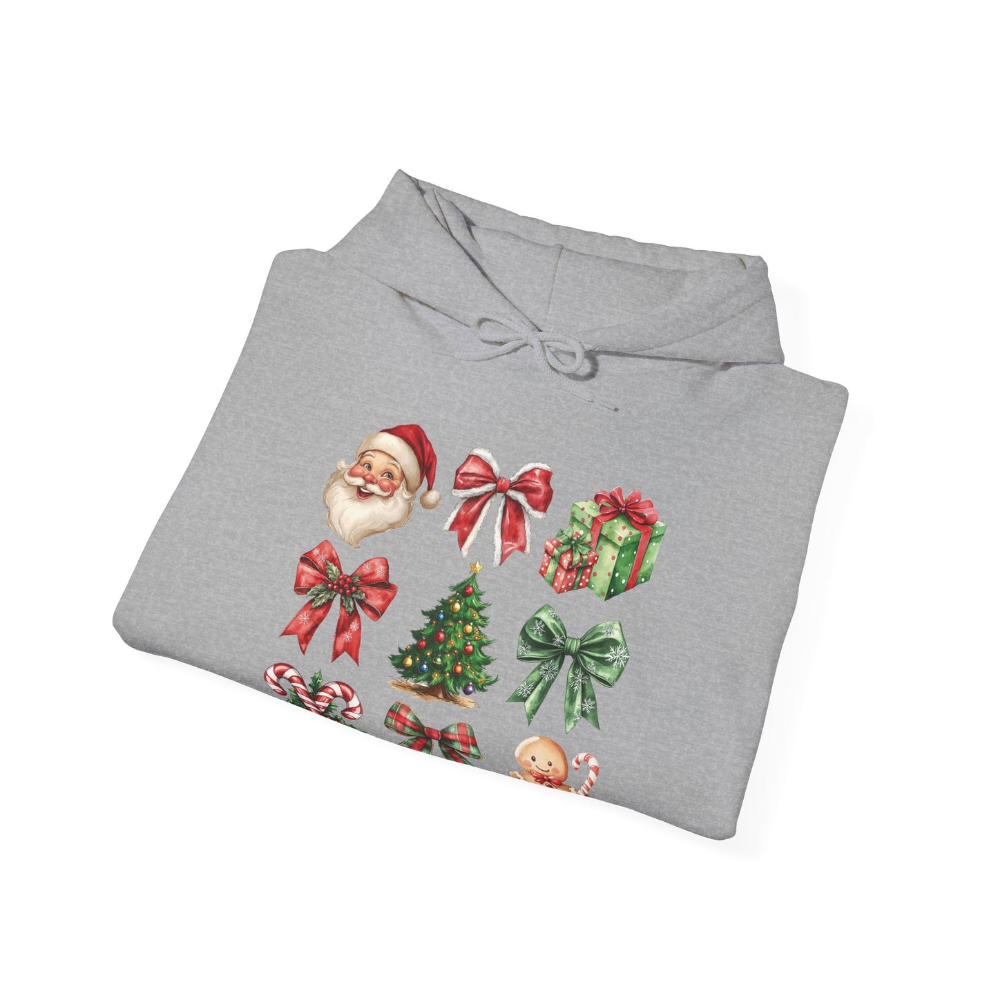 Christmas and bows , Unisex Heavy Blend™ Hooded Sweatshirt (no sleeve arm design)