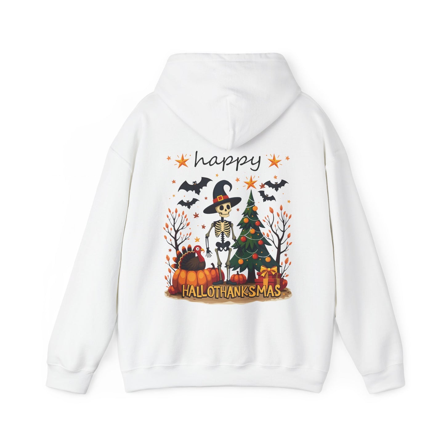 Happy hallothankmas , Unisex Heavy Blend™ Hooded Sweatshirt (no side arm design)