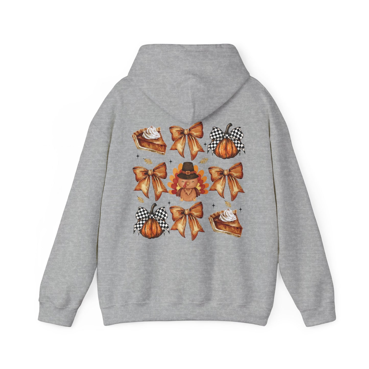 Thanksgiving and bows , Unisex Heavy Blend™ Hooded Sweatshirt (no sleeve arm design)