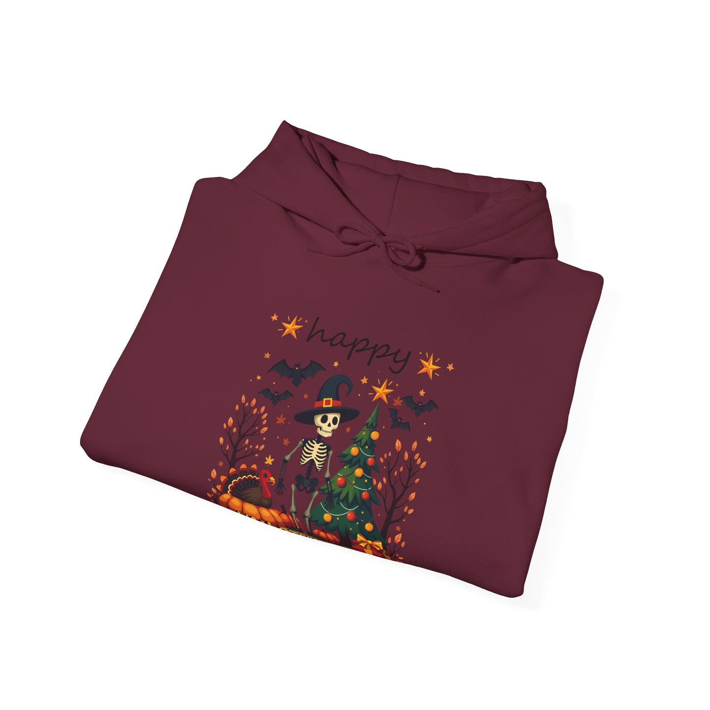 Happy hallothankmas , Unisex Heavy Blend™ Hooded Sweatshirt (no side arm design)
