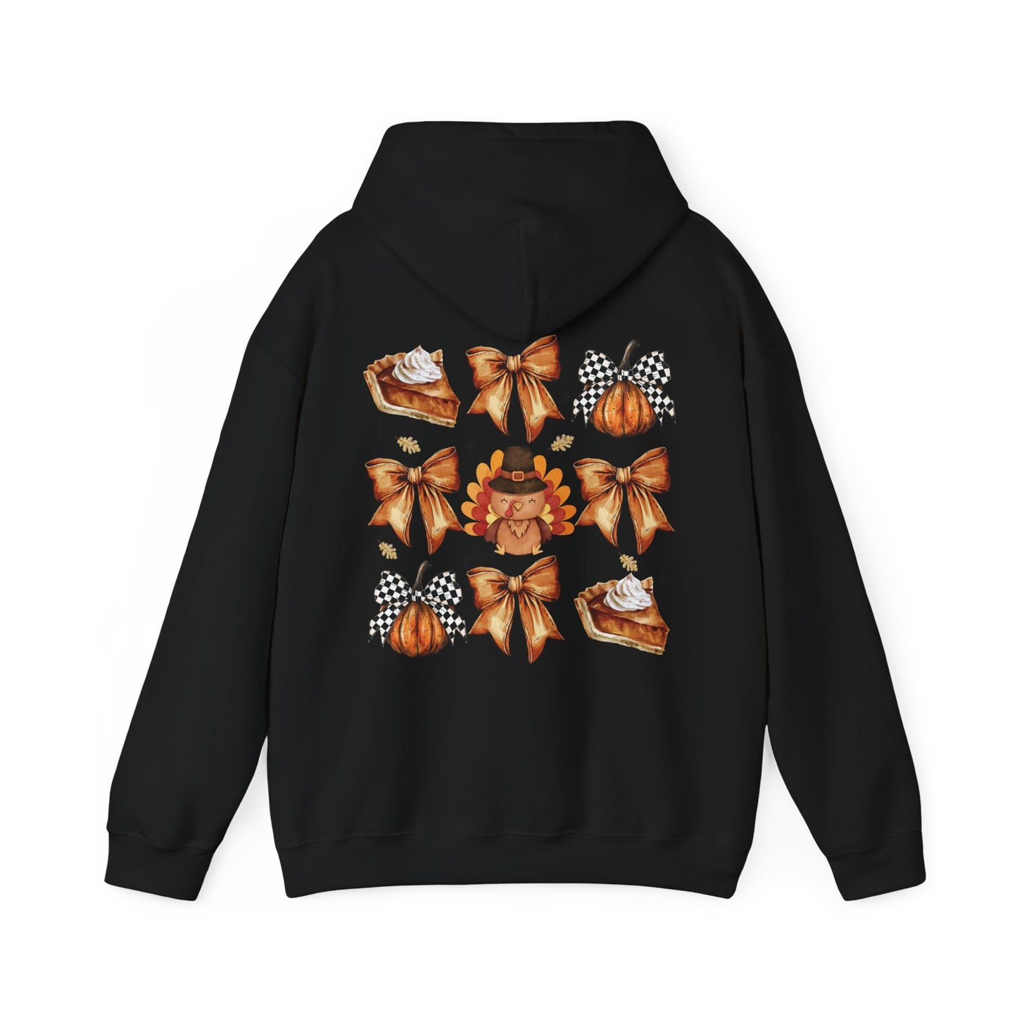 Thanksgiving and bows , Unisex Heavy Blend™ Hooded Sweatshirt (no sleeve arm design)