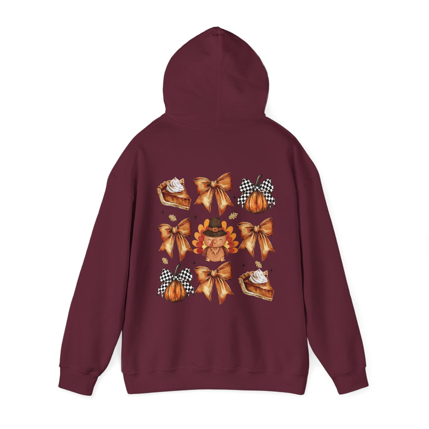 Thanksgiving and bows , Unisex Heavy Blend™ Hooded Sweatshirt (no sleeve arm design)