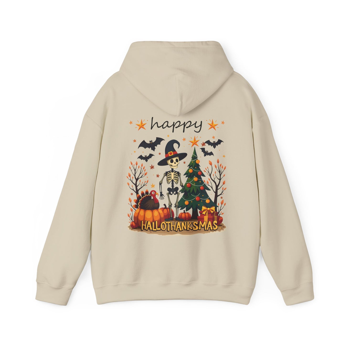 Happy hallothankmas , Unisex Heavy Blend™ Hooded Sweatshirt (no side arm design)