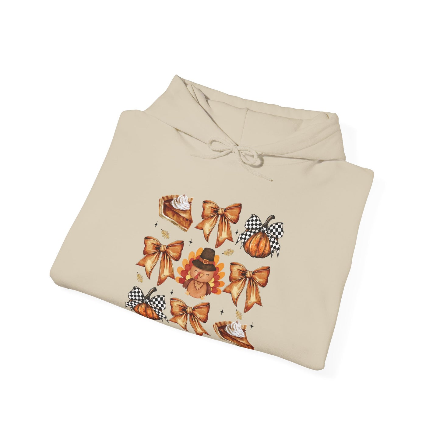 Thanksgiving and bows , Unisex Heavy Blend™ Hooded Sweatshirt (no sleeve arm design)