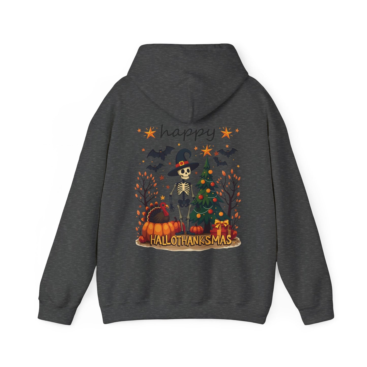 Happy hallothankmas , Unisex Heavy Blend™ Hooded Sweatshirt (no side arm design)