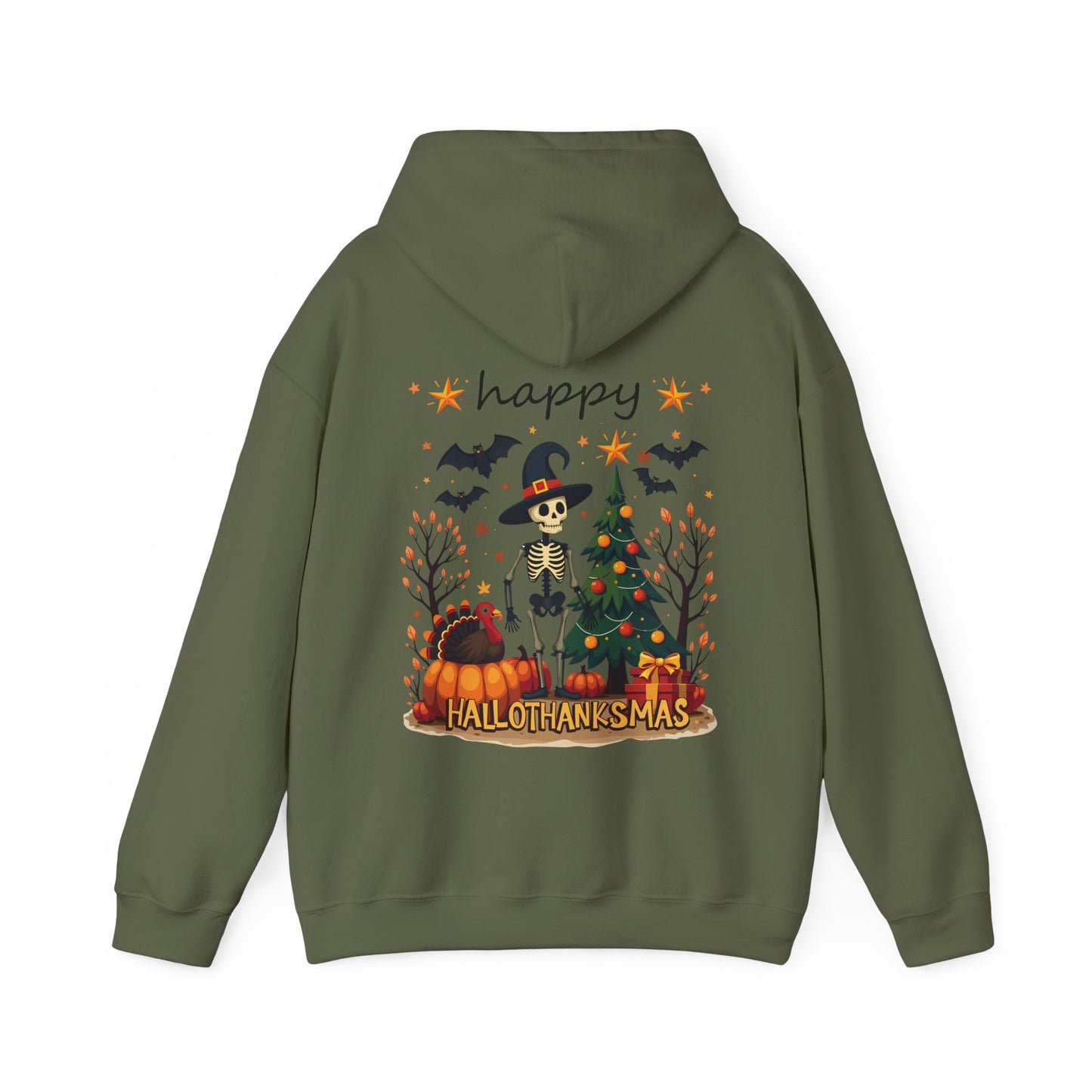 Happy hallothankmas , Unisex Heavy Blend™ Hooded Sweatshirt (no side arm design)