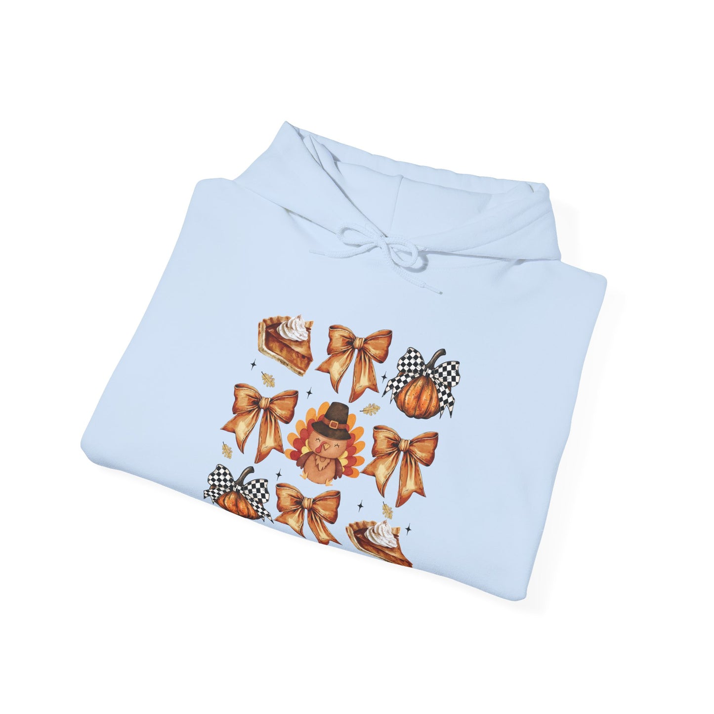 Thanksgiving and bows , Unisex Heavy Blend™ Hooded Sweatshirt (no sleeve arm design)