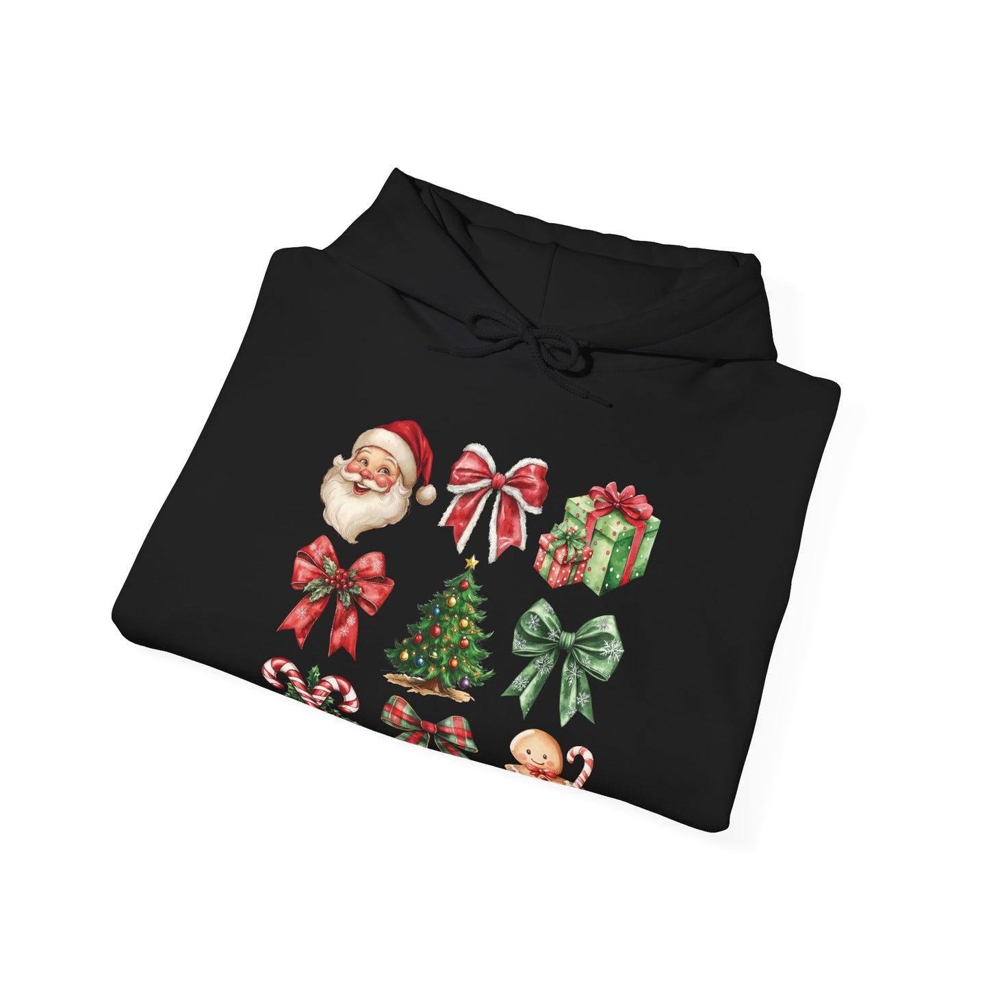 Christmas and bows , Unisex Heavy Blend™ Hooded Sweatshirt (no sleeve arm design)