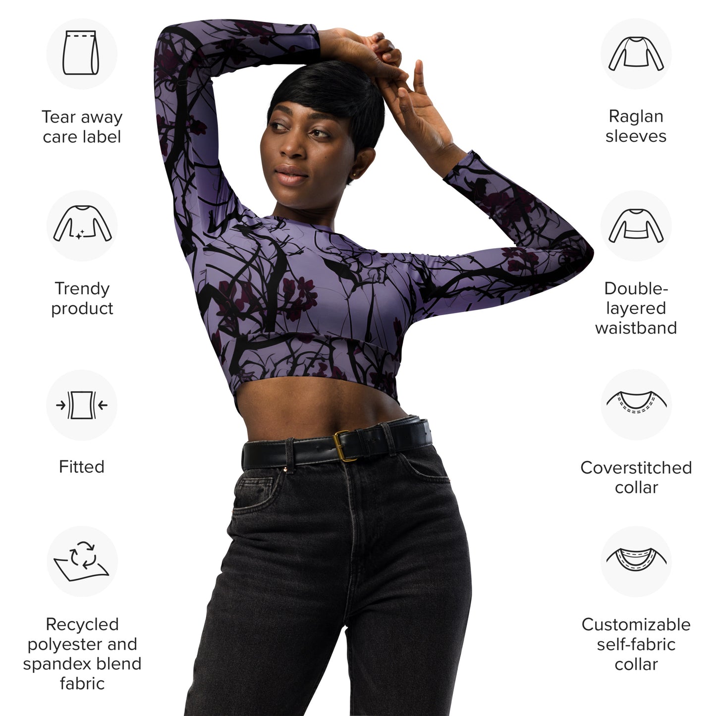 Dark vines Recycled long-sleeve crop top