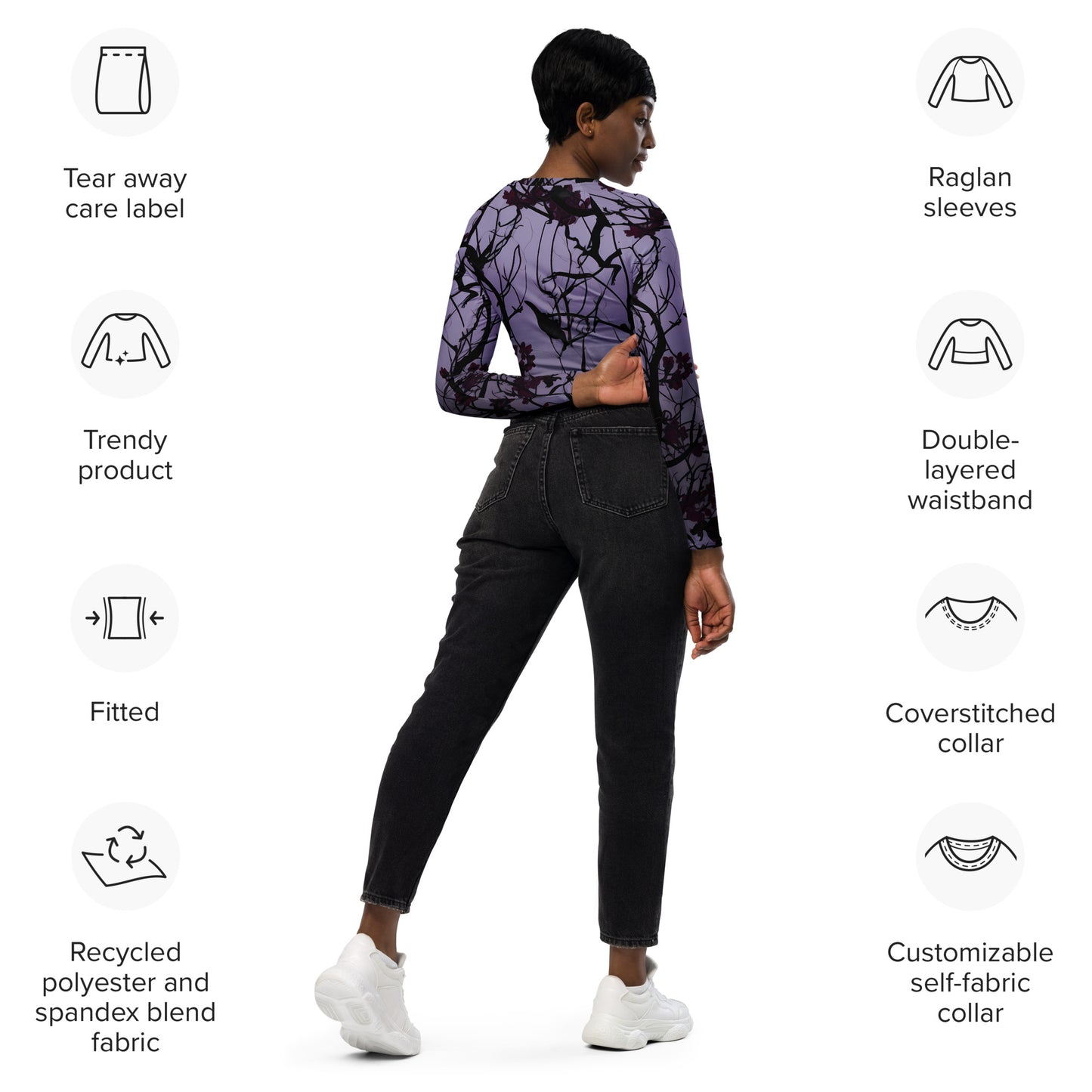 Dark vines Recycled long-sleeve crop top