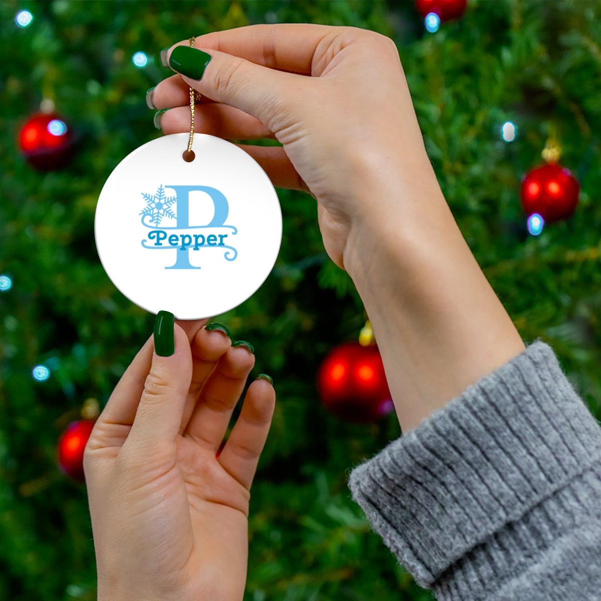 P snowflake personalized name, Ceramic Ornament, 4 Shapes