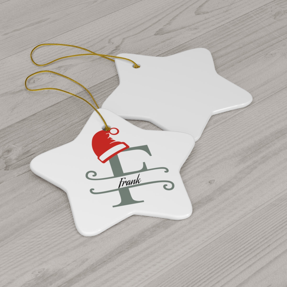 F Santa hat personalized name, Ceramic Ornament, 4 Shapes
