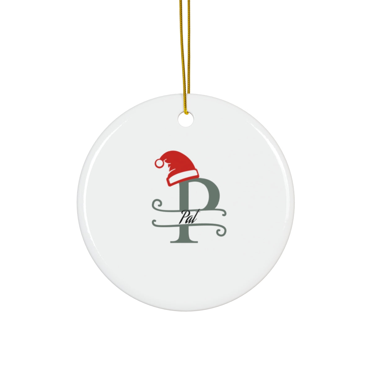 P Santa hat personalized name, Ceramic Ornament, 4 Shapes