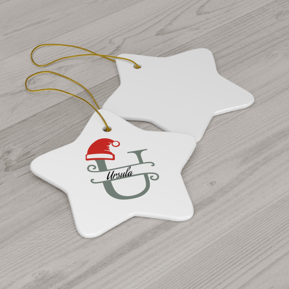 U Santa hat personalized name, Ceramic Ornament, 4 Shapes