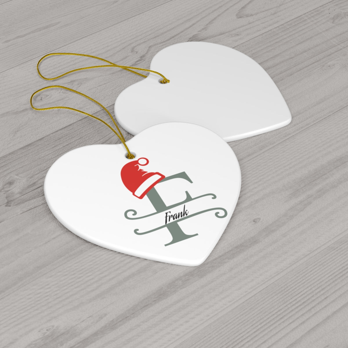F Santa hat personalized name, Ceramic Ornament, 4 Shapes