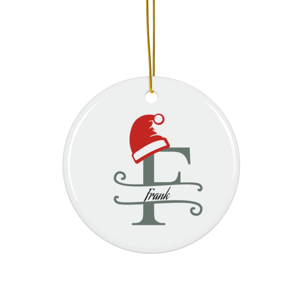 F Santa hat personalized name, Ceramic Ornament, 4 Shapes