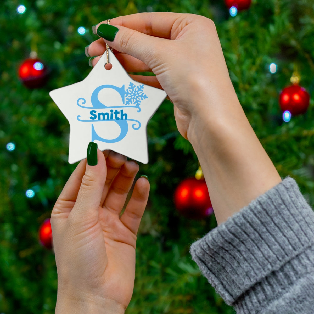 S snowflake personalized name, Ceramic Ornament, 4 Shapes