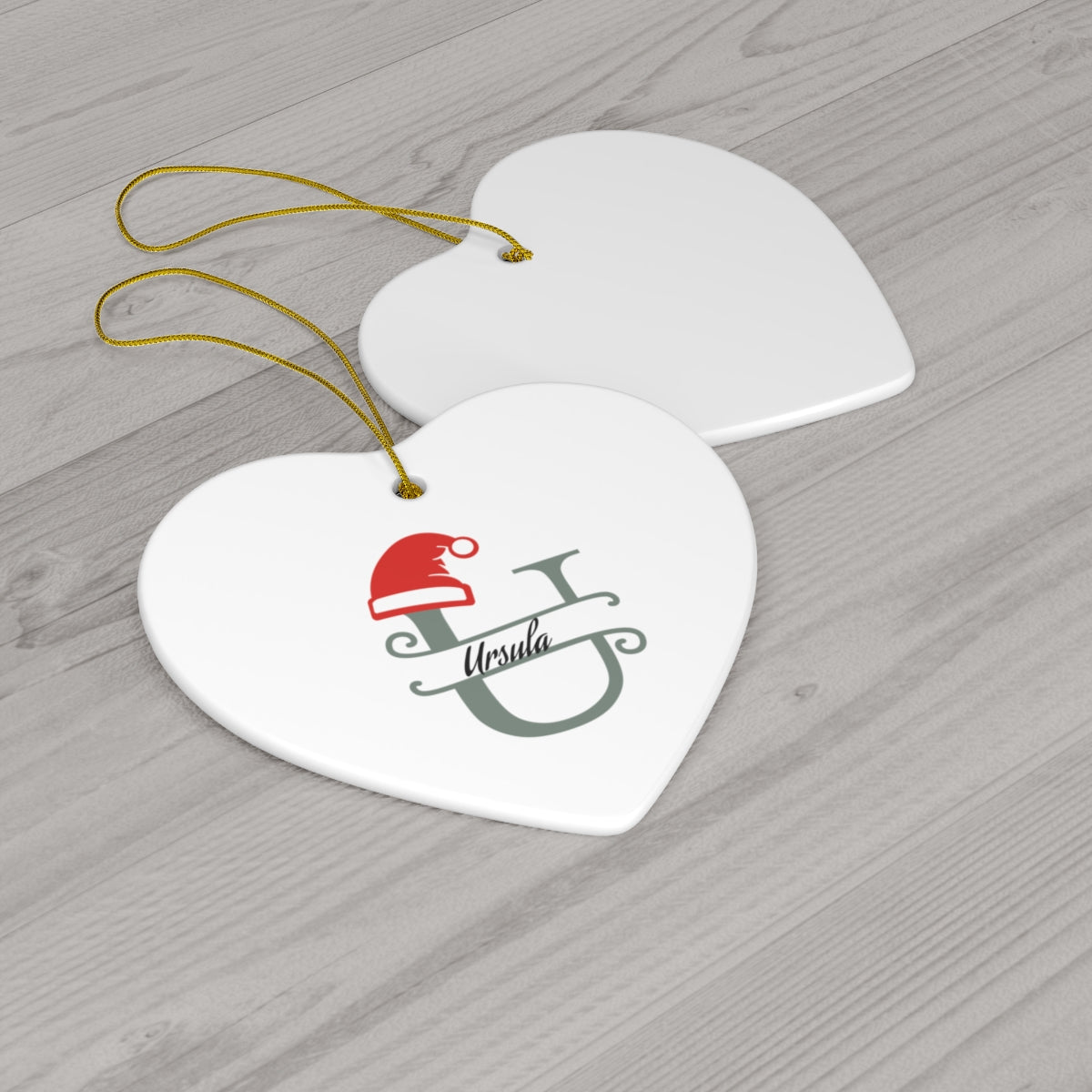 U Santa hat personalized name, Ceramic Ornament, 4 Shapes