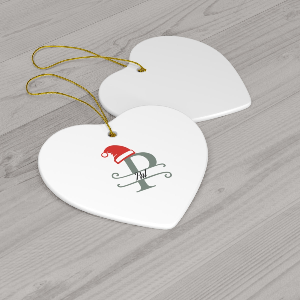 P Santa hat personalized name, Ceramic Ornament, 4 Shapes
