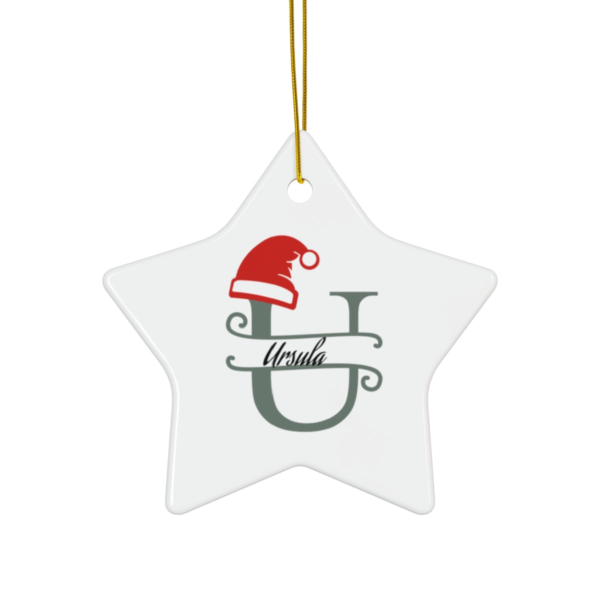 U Santa hat personalized name, Ceramic Ornament, 4 Shapes