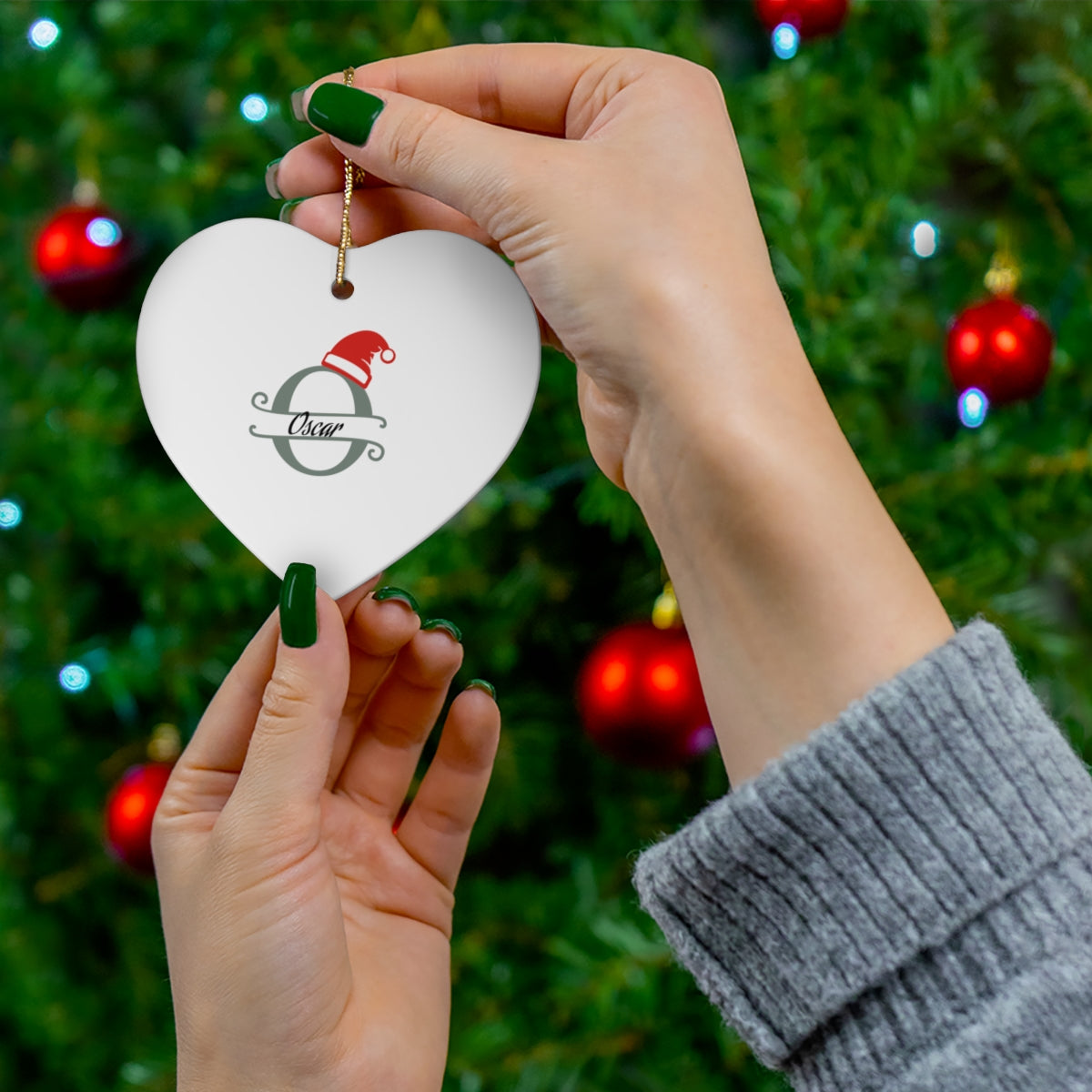 O Santa hat personalized name, Ceramic Ornament, 4 Shapes