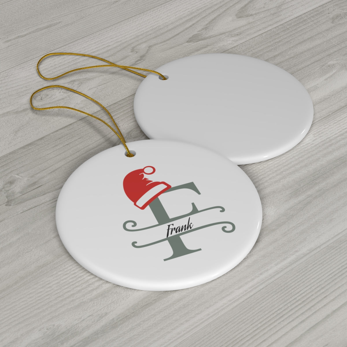 F Santa hat personalized name, Ceramic Ornament, 4 Shapes