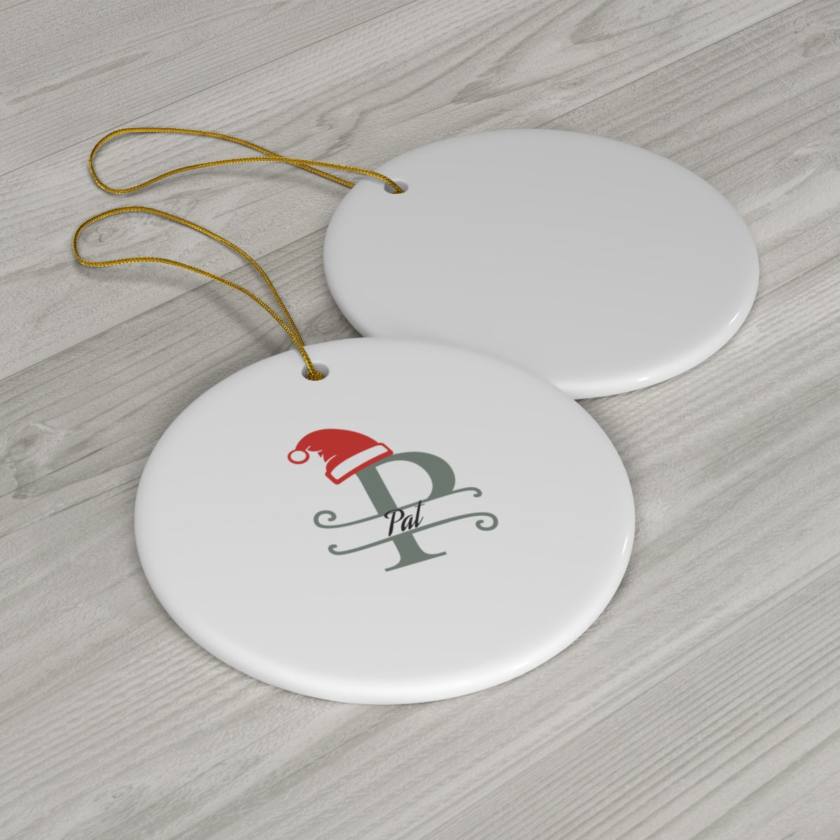 P Santa hat personalized name, Ceramic Ornament, 4 Shapes