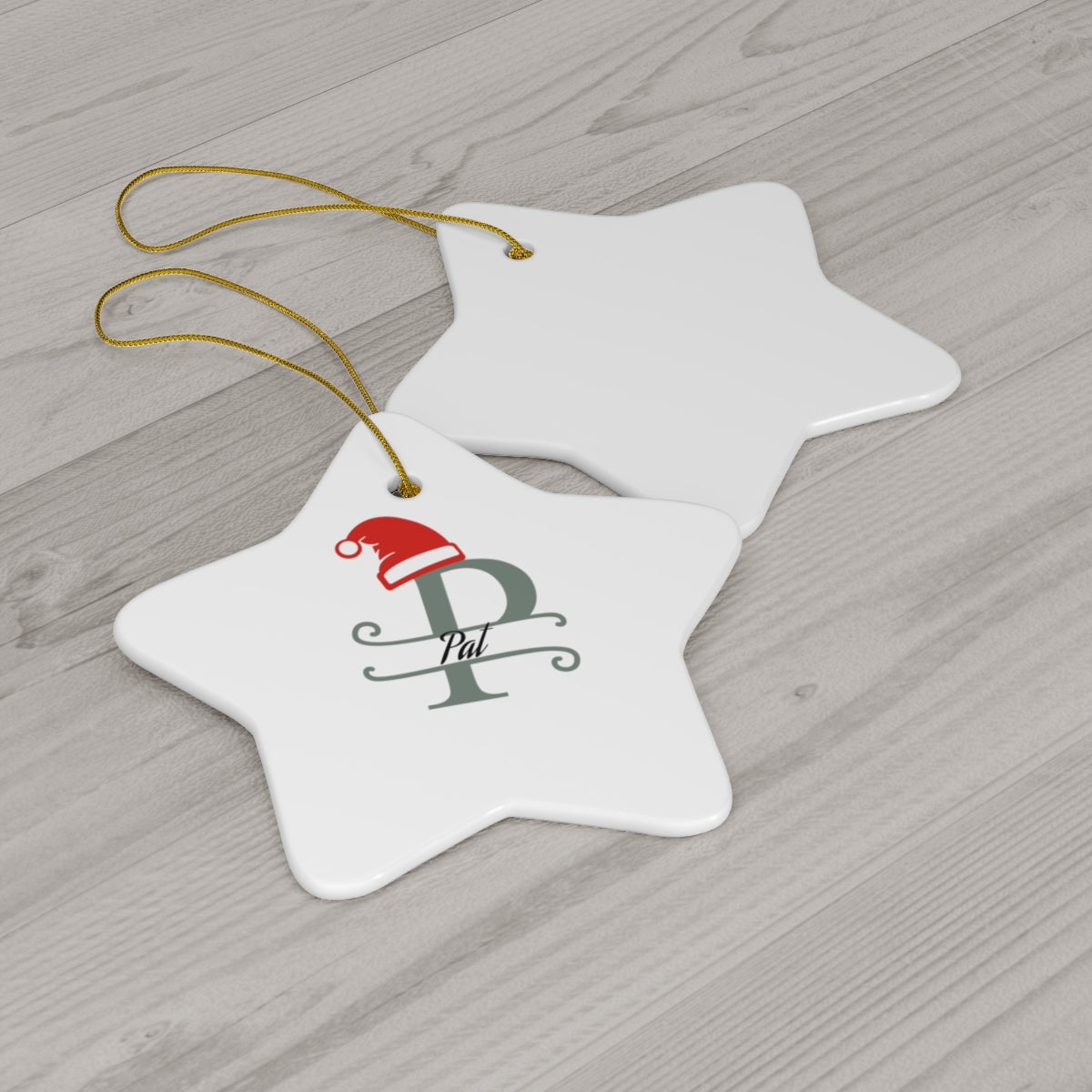 P Santa hat personalized name, Ceramic Ornament, 4 Shapes